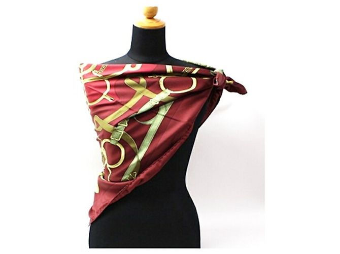 Hermès Sciarpa di seta Hermes Carré 90 EPERON D'OR Rosso Cachi - vista 3