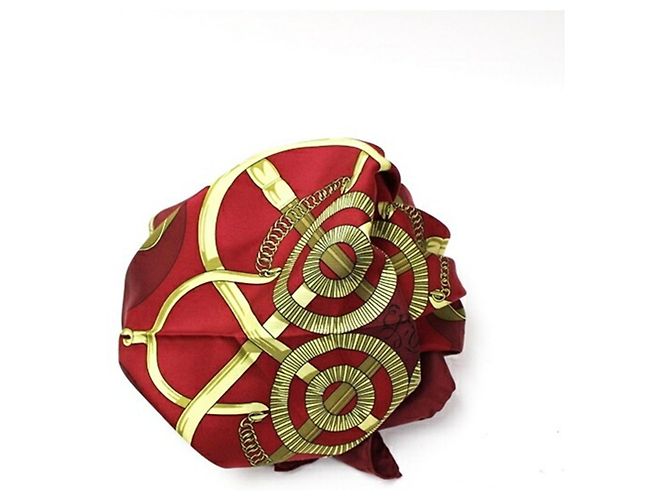 Hermès Sciarpa di seta Hermes Carré 90 EPERON D'OR Rosso Cachi - vista 7