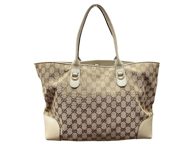Gucci Canvas Leather Handbag Tote Bag White Beige - view 2