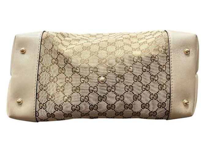 Gucci Canvas Leather Handbag Tote Bag White Beige - view 3
