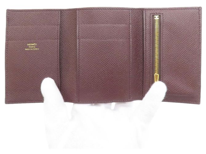 Portafoglio bi-fold Hermès Bearn in pelle Epsom Bordeaux Bordò - vista 4
