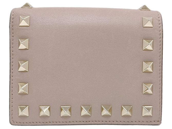 Cartera de cuero bi-fold Rockstud para mujer Valentino Beige - vista 2