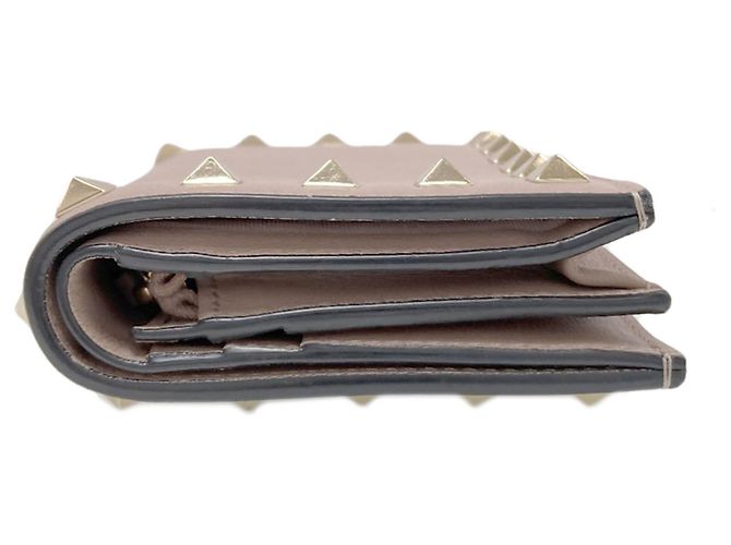 Cartera de cuero bi-fold Rockstud para mujer Valentino Beige - vista 3