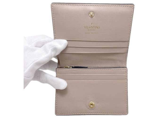 Cartera de cuero bi-fold Rockstud para mujer Valentino Beige - vista 4
