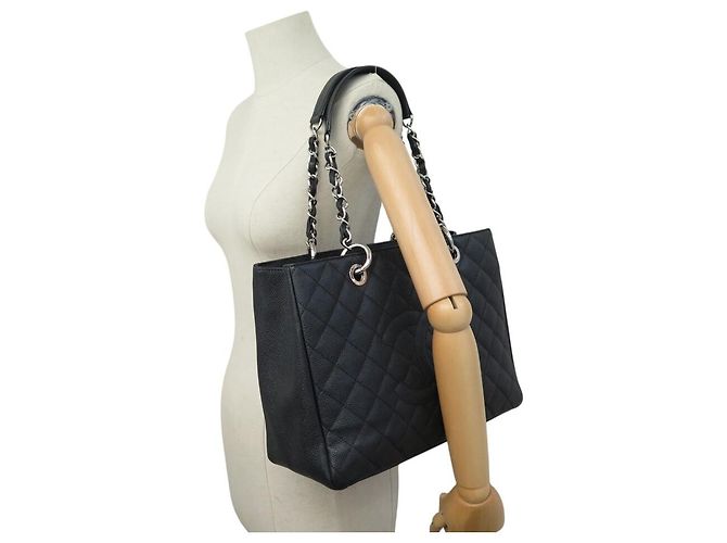 NUOVA BORSA CHANEL CABAS SHOPPING GM LOGO CC IN PELLE CAVIAR NERA Nero - vista 7