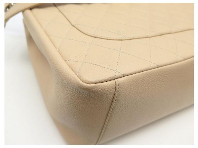 Borsa Chanel Shopping GM Logo CC in Pelle Caviar Beige & Palladio - vista 18
