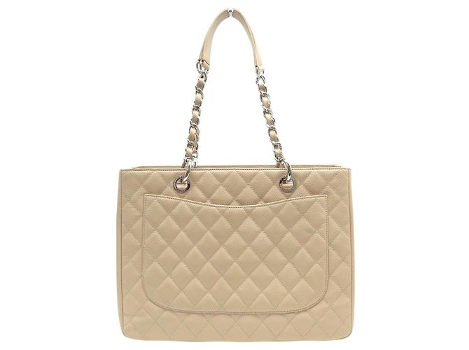 Borsa Chanel Shopping GM Logo CC in Pelle Caviar Beige & Palladio - vista 2
