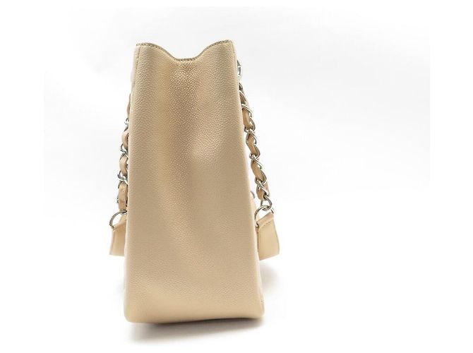 Borsa Chanel Shopping GM Logo CC in Pelle Caviar Beige & Palladio - vista 3