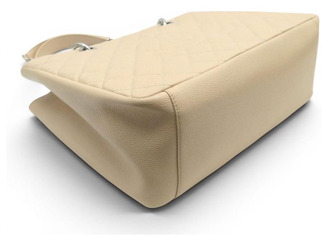Borsa Chanel Shopping GM Logo CC in Pelle Caviar Beige & Palladio - vista 5
