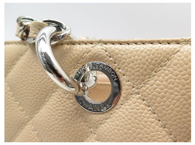 Borsa Chanel Shopping GM Logo CC in Pelle Caviar Beige & Palladio - vista 9