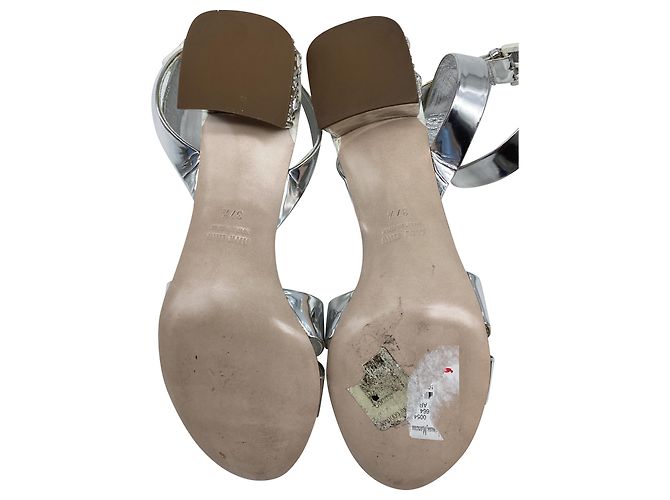Sandali con tacco Miu Miu Crysta- Embellish in pelle vernice argento - vista 12