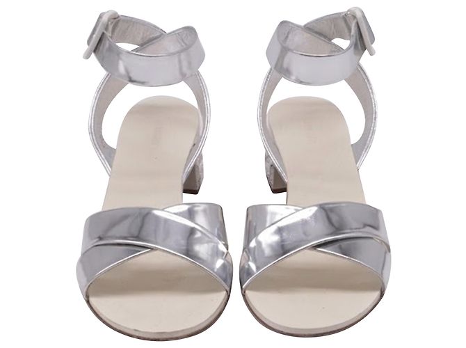 Sandali con tacco Miu Miu Crysta- Embellish in pelle vernice argento - vista 2