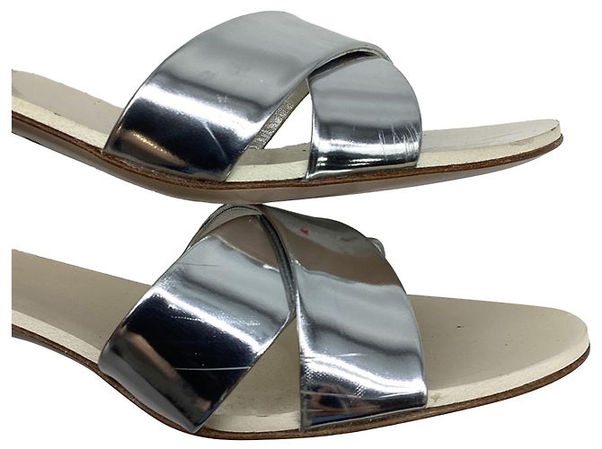 Sandali con tacco Miu Miu Crysta- Embellish in pelle vernice argento - vista 9