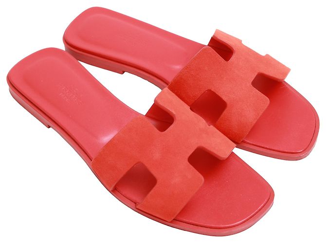 Sandali Oran Hermès in scamosciato Orange Arancione - vista 4