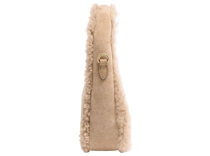 Miu Miu Wander Shearling Handtasche mit Tragegriff, aus beigem Schafsfell - Ansicht 2