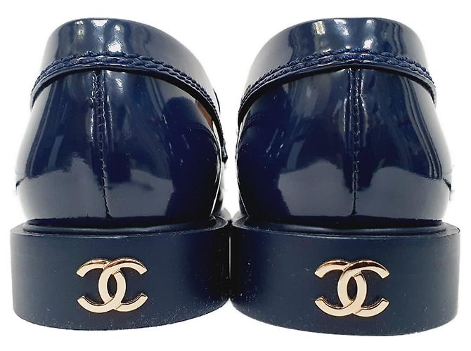 Timeless Mocassini Chanel Shiny Logo in pelle di vitello lucida blu - vista 10
