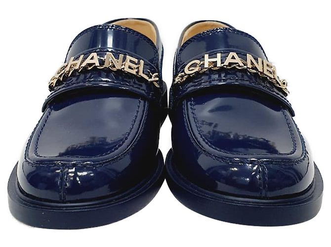Timeless Mocassini Chanel Shiny Logo in pelle di vitello lucida blu - vista 2