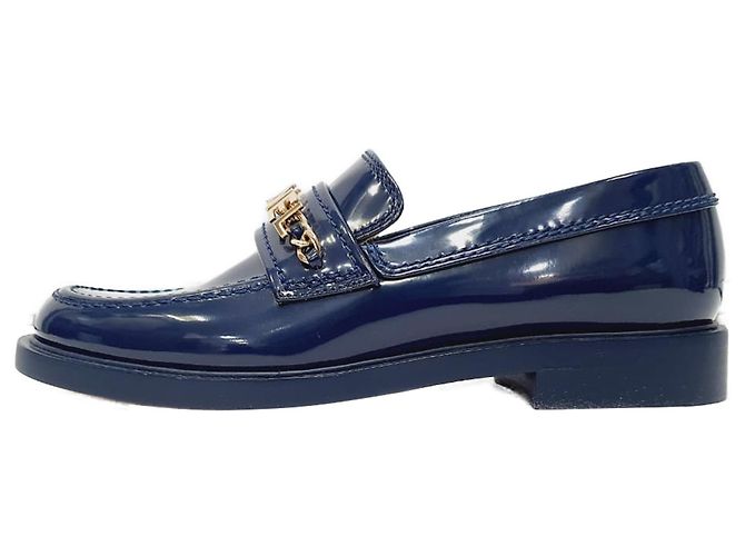 Timeless Mocassini Chanel Shiny Logo in pelle di vitello lucida blu - vista 4