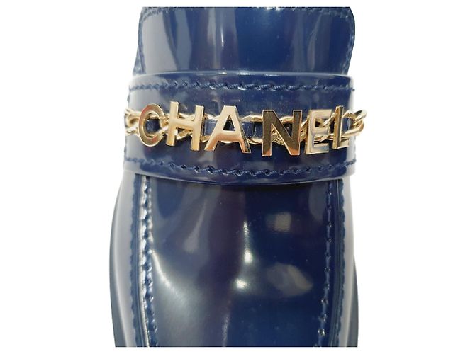 Timeless Mocassini Chanel Shiny Logo in pelle di vitello lucida blu - vista 9