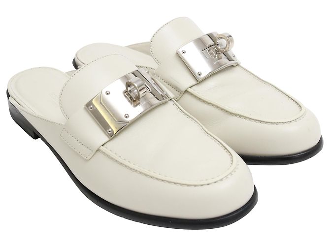 Kelly Mules Iota Hermès in pelle bianca Bianco Crudo - vista 4
