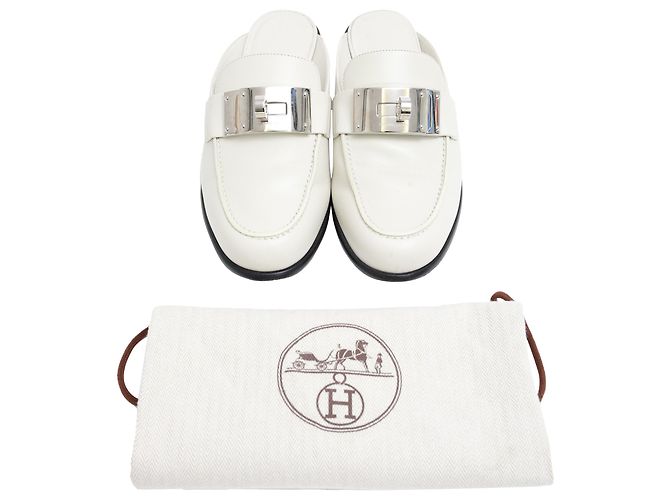 Kelly Mules Iota Hermès in pelle bianca Bianco Crudo - vista 8