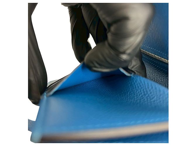Béarn Hermès Hermes Bearn Kompaktgeldbörse aus Alligatorleder und Kalbsleder Blau - Ansicht 10