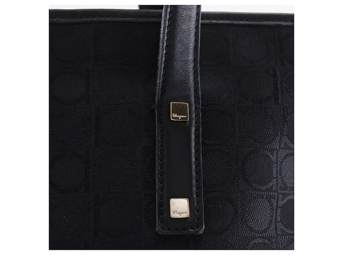 Salvatore Ferragamo Gancini Nylon Canvas Tote Bag Schwarz - Ansicht 17