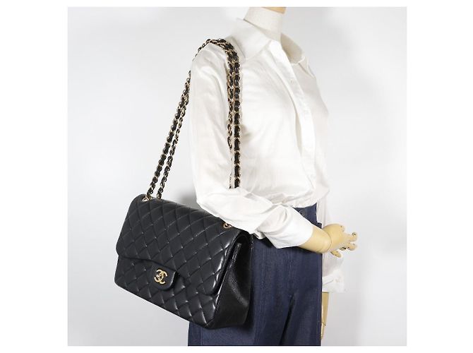 Chanel Classic Double Flap Tasche aus Lammleder 2way Shoulder Bag Schwarz - Ansicht 20