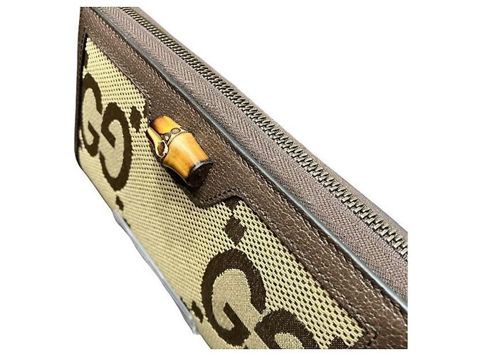Gucci GG Canvas Bamboo Round Zip Long Wallet Brown - view 7