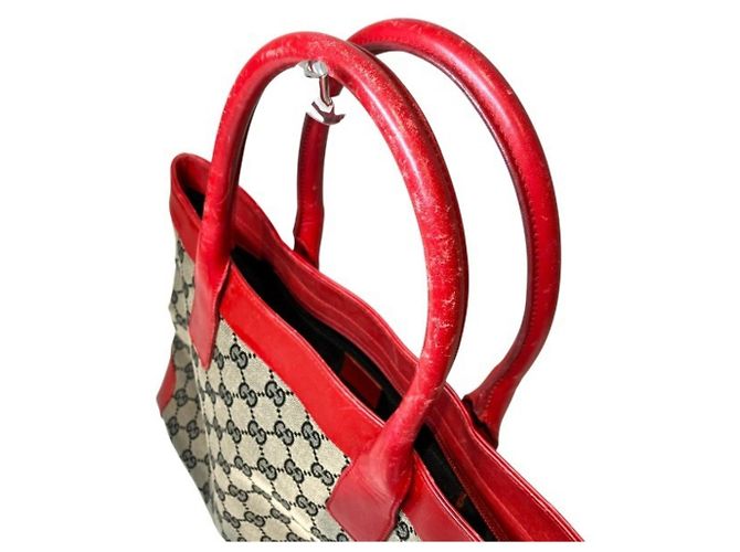 Borsa Tote Gucci GG Canvas Rosso Beige - vista 6