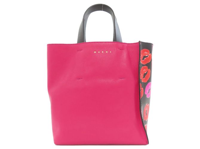 Borsa a 2 vie in pelle Marni Museo Lip Pattern Nero Rosa - vista 2