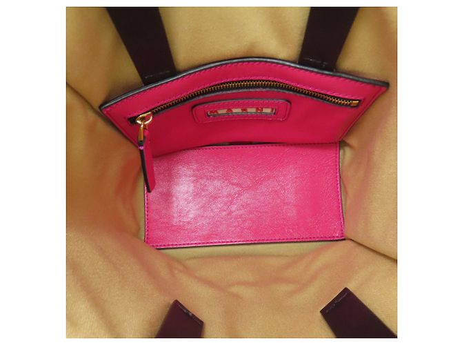 Borsa a 2 vie in pelle Marni Museo Lip Pattern Nero Rosa - vista 5