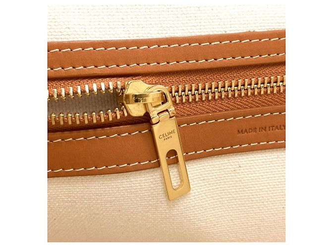 Céline Celine Horizontal Canvas Cabas Handtasche Braun Weiß - Ansicht 10