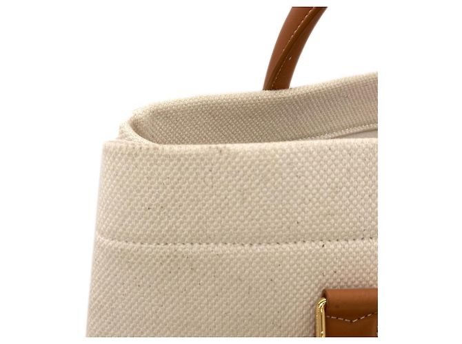Céline Celine Horizontal Canvas Cabas Handtasche Braun Weiß - Ansicht 15