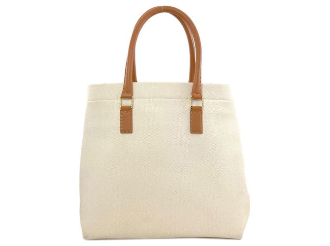 Céline Celine Horizontal Canvas Cabas Handtasche Braun Weiß - Ansicht 2