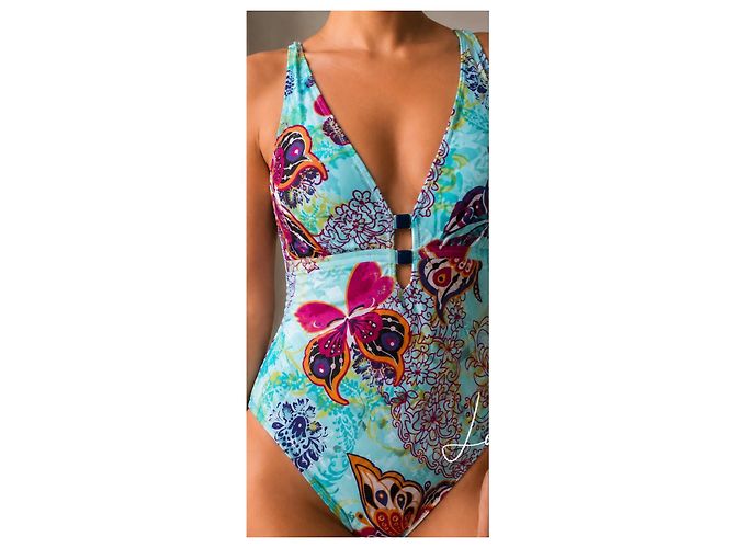 Autre Marque Tyche Valerie einteiliger Badeanzug mit Schmetterlingsprint Pink Blau Mehrfarben Grün Orange Lila Gelb Hellblau - Ansicht 2