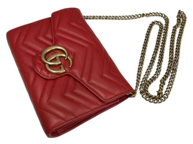 Gucci GG Marmont 474575 Long Wallet Chain Shoulder Rosso - vista 7