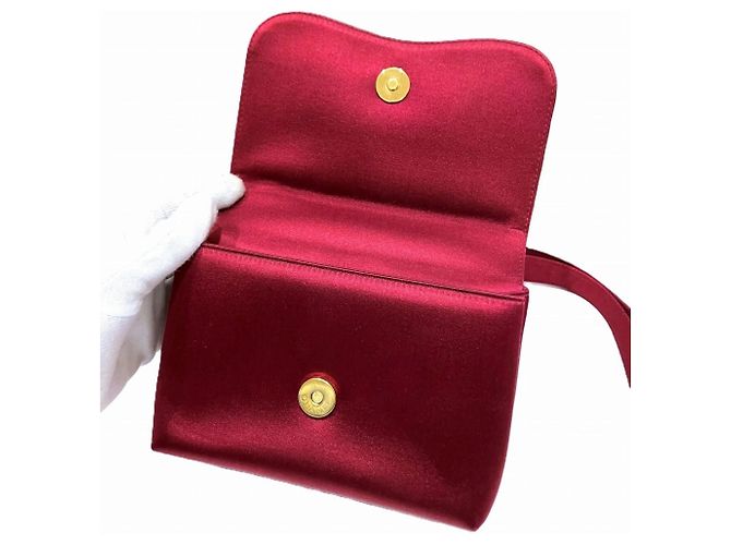 Bolso de hombro Chanel en satén color burdeos y pedrería - vista 9