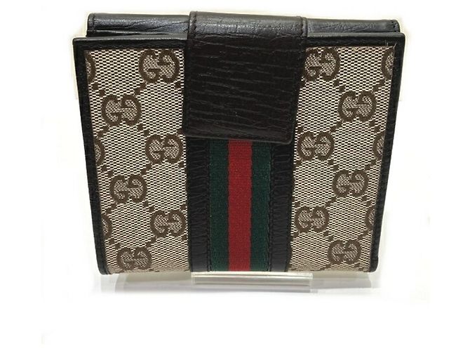 Cartera tríptico para mujer Gucci en piel marrón y lona Castaño - vista 2