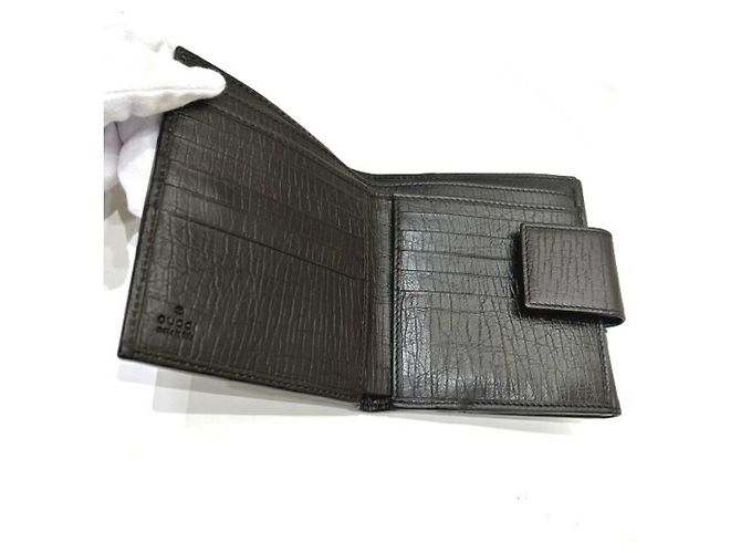 Cartera tríptico para mujer Gucci en piel marrón y lona Castaño - vista 3