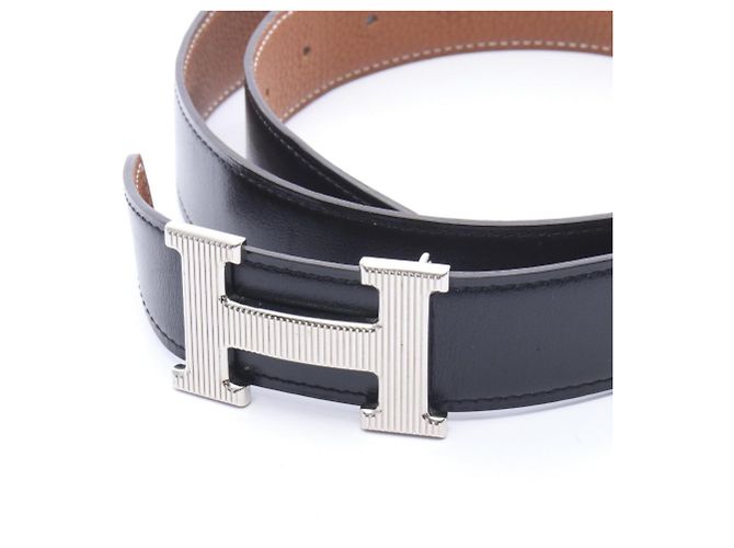 Hermès Hermes H-Storie Noir Gold Reversible Belt Brown Black Silvery - view 2
