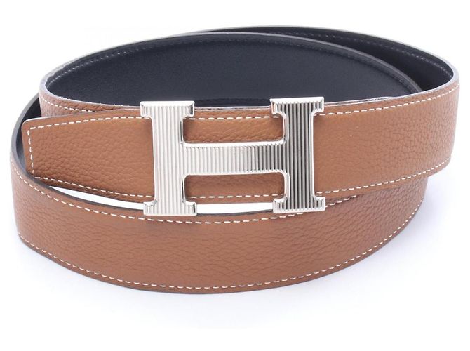 Hermès Hermes H-Storie Noir Gold Reversible Belt Brown Black Silvery - view 6