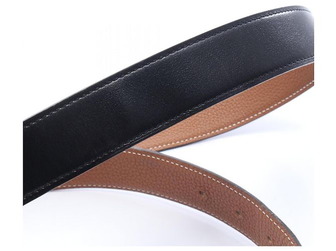 Hermès Hermes H-Storie Noir Gold Reversible Belt Brown Black Silvery - view 7