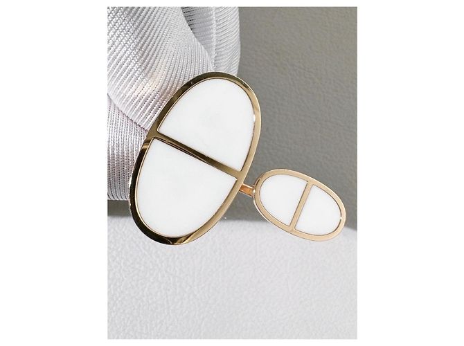 Anello Hermès Chaine d'Ancre Verso in Oro Rosa e Ceramica Bianca Bianco - vista 4