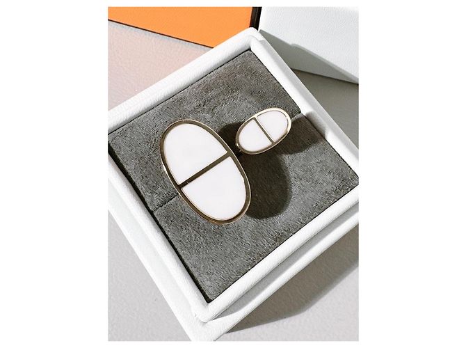 Anello Hermès Chaine d'Ancre Verso in Oro Rosa e Ceramica Bianca Bianco - vista 6