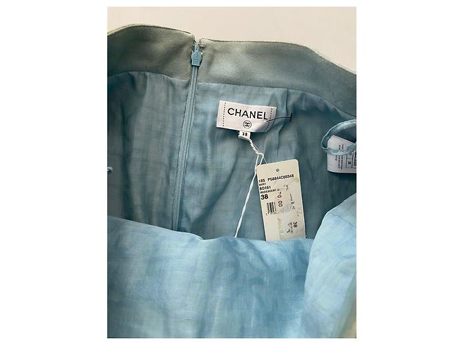 Chanel Mini Saia de Pele de Cabra Azul Iridescente - vista 4