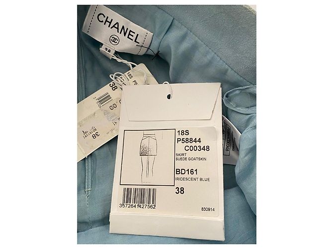 Chanel Mini Saia de Pele de Cabra Azul Iridescente - vista 6