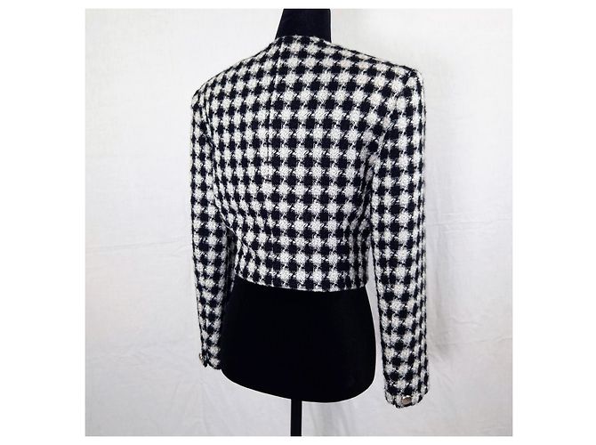 Versace Jeans Couture Hahnentritt Crop-Jacke Schwarz Weiß - Ansicht 2