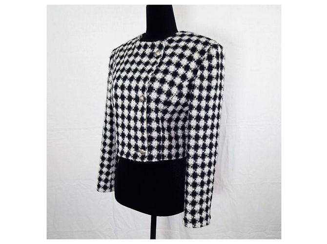 Versace Jeans Couture Hahnentritt Crop-Jacke Schwarz Weiß - Ansicht 5