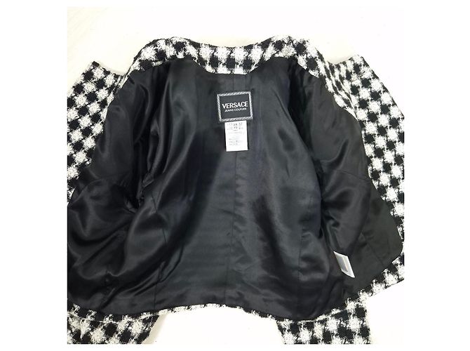 Versace Jeans Couture Hahnentritt Crop-Jacke Schwarz Weiß - Ansicht 7